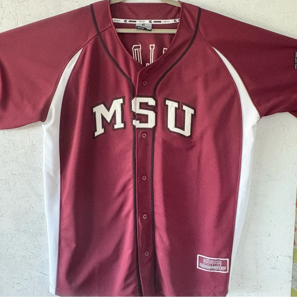 Colosseum Collegiate MSU Bulldogs Maroon Baseball Jersey 2XL Raglan Sleeves - Picture 9 of 12